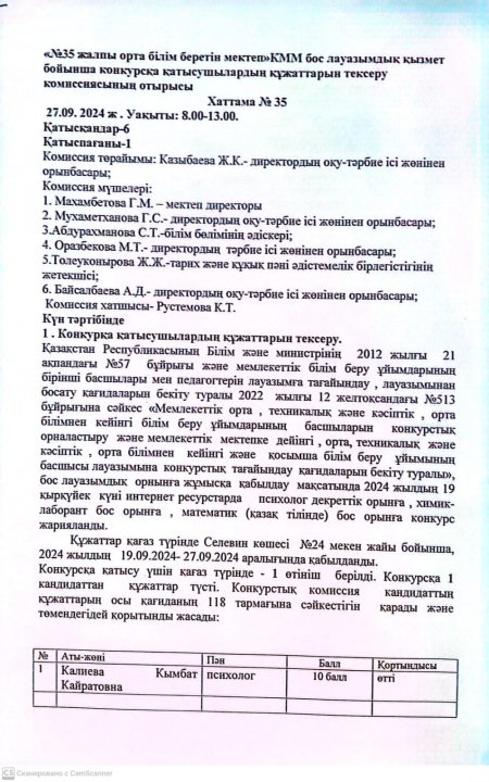 КОНКУРС НӘТИЖЕЛЕРІ Хаттама № 35