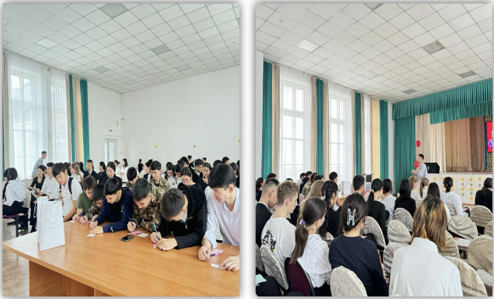 Мақсұт Нәрікбаев атындағы университет өкілі Мұзафар Нұржанұлы 10-11 сынып оқушыларымен кездесуі.